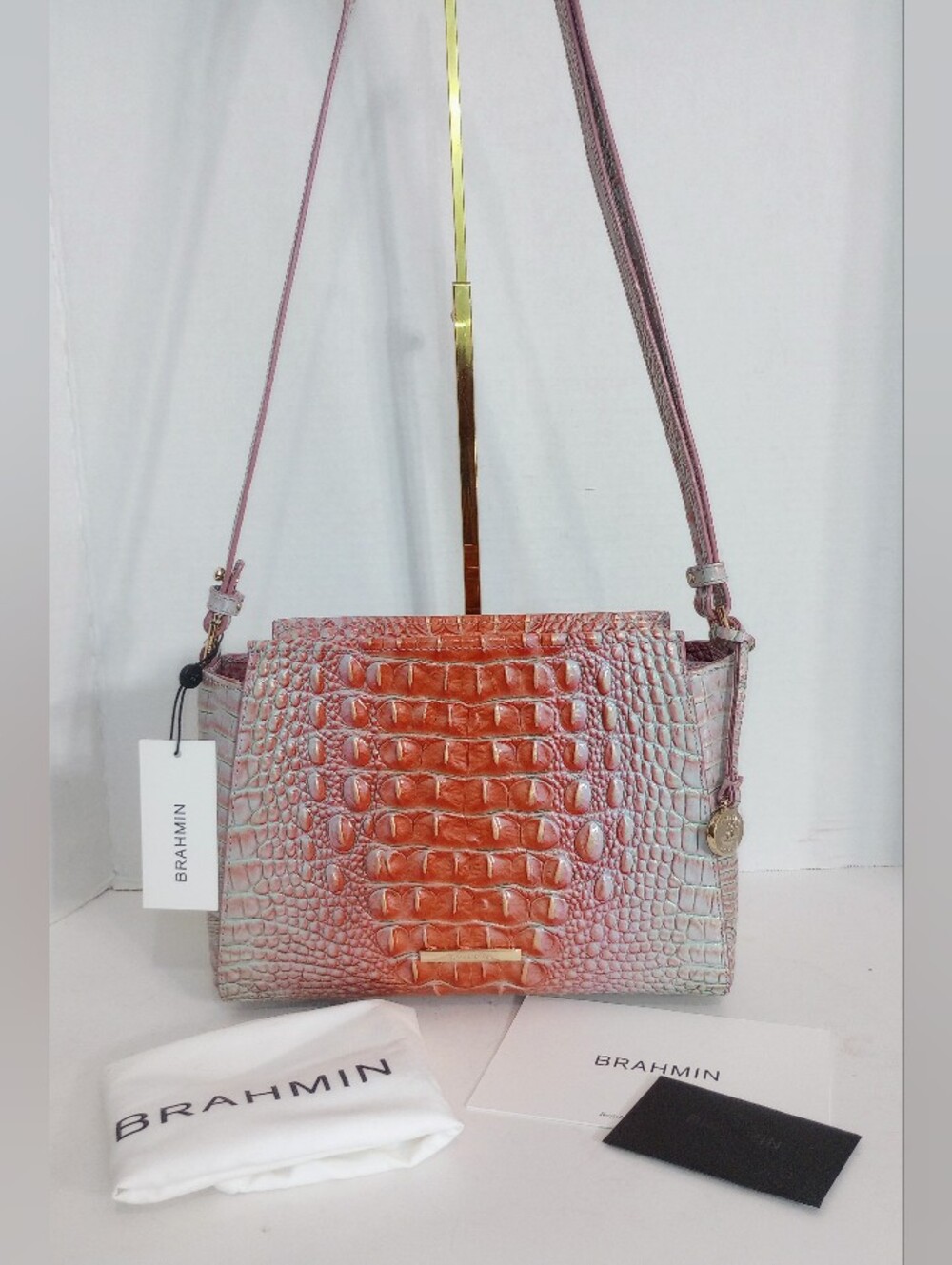 NWT Brahmin Hillary, Flirty Ombre Melbourne Crocodile Embossed Leather Crossbody